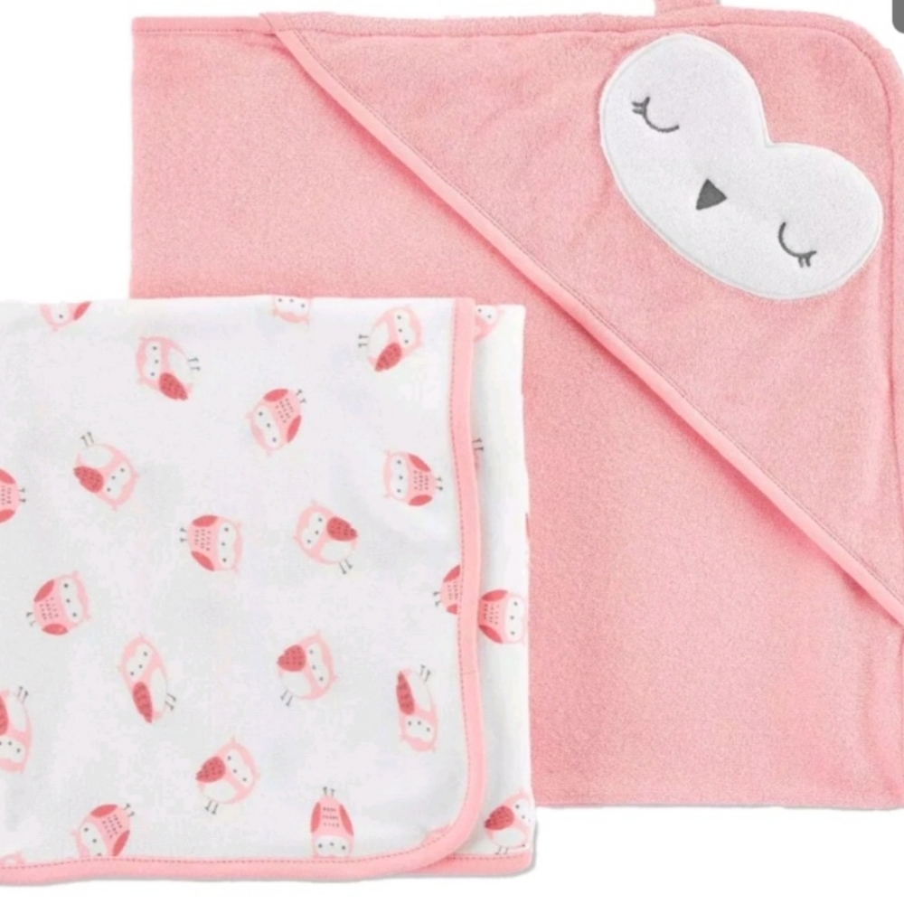 Carter's Baby 2pk Pink Owls Bath Towel Set